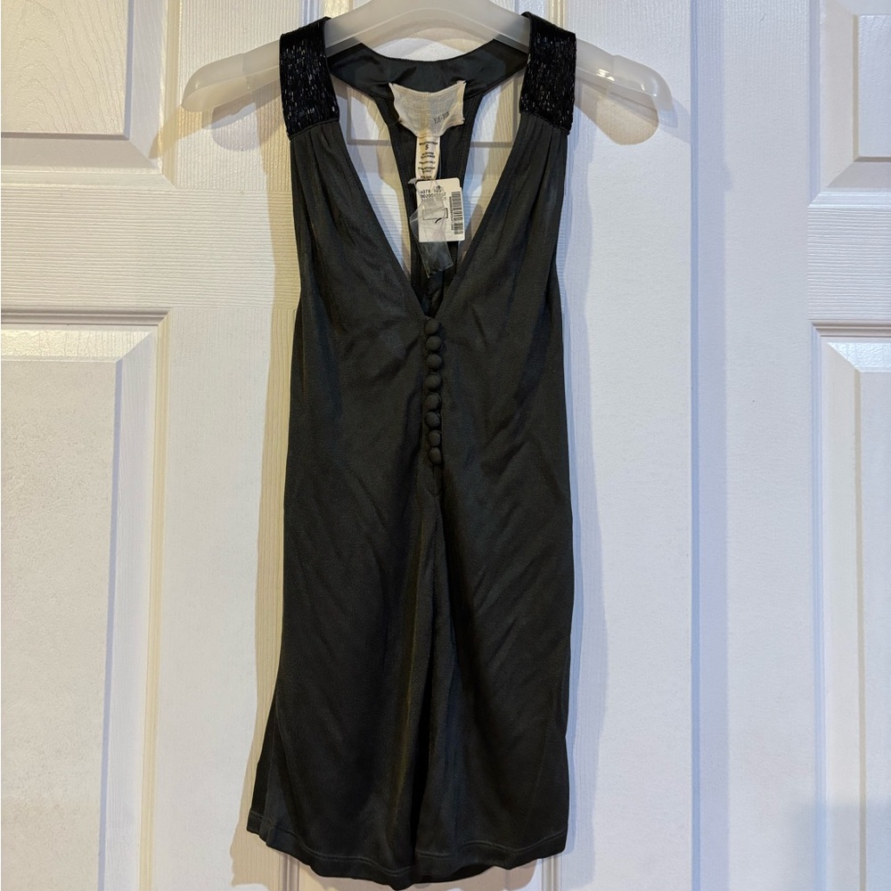Black V-Neck Tank With Beaded Straps